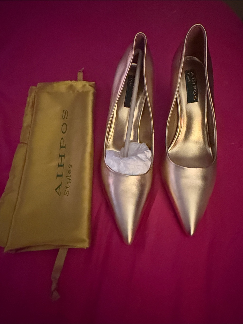 Metallic Rose Gold Pointed-Toe Pumps